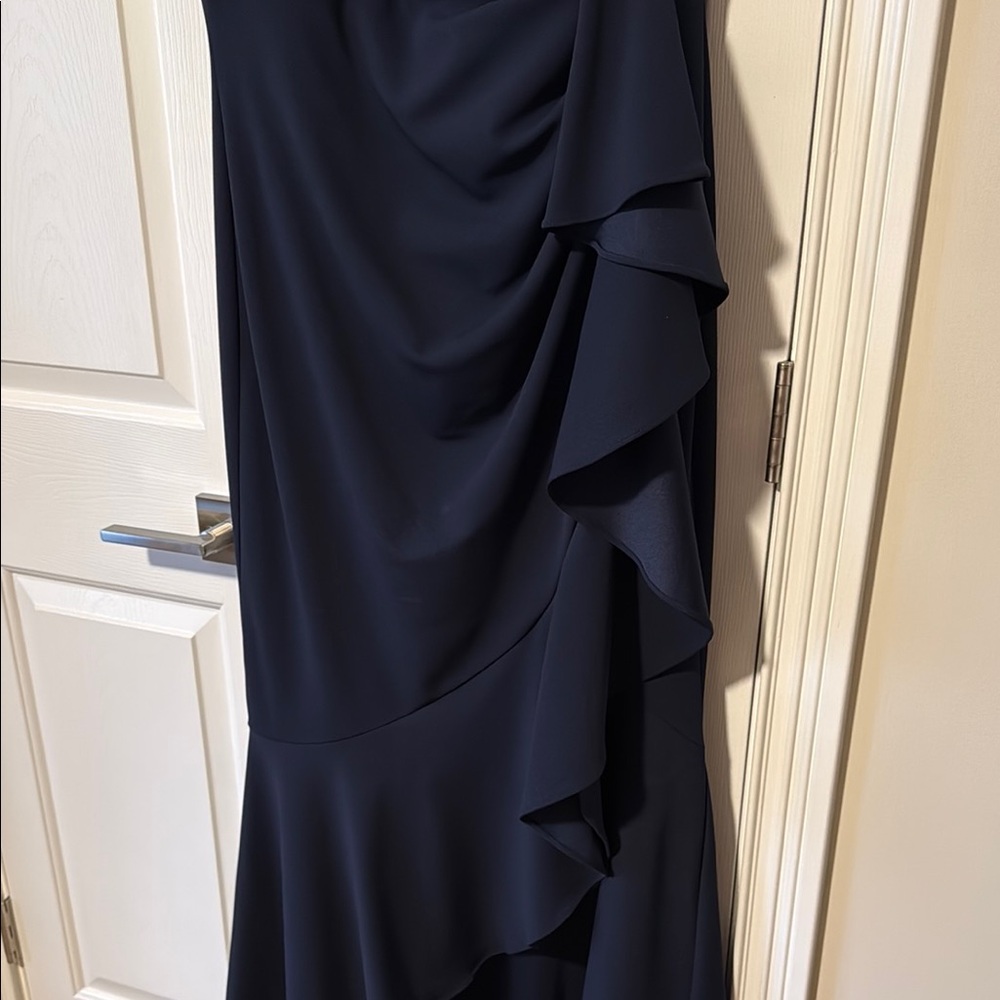 Elegant Navy High Low Women's Dress - Picture 4 of 7